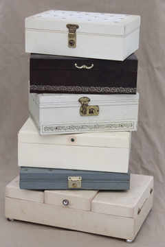 1950s 60s vintage jewelry box lot, jewelry boxes & jewelry storage chests