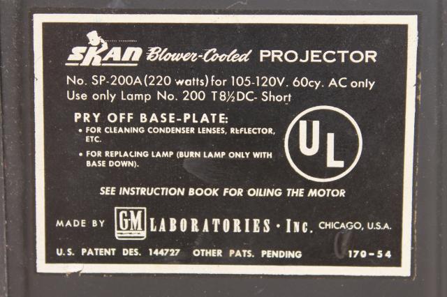 1950s Skan slide projector, mid century  portable 35mm projector w/ case & instructions 