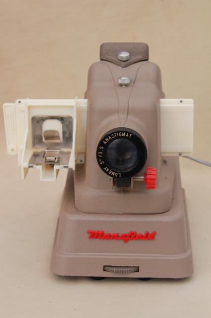 1950s vintage Mansfield Midway 35mm slide projector w/ 60s 70s vintage photo slides
