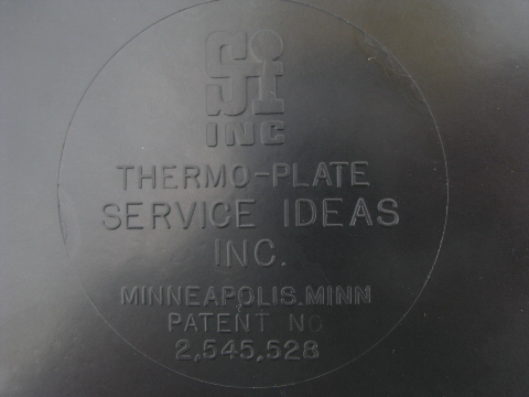 1950s vintage diner steak servers, black melmac / metal Thermo-plates
