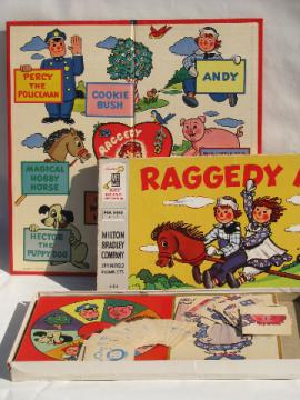 1950s vintage Raggedy Ann game, bright colored illustrated game board