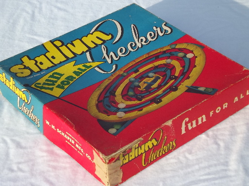 1950s vintage Stadium Checkers board game w/ glass marbles, complete