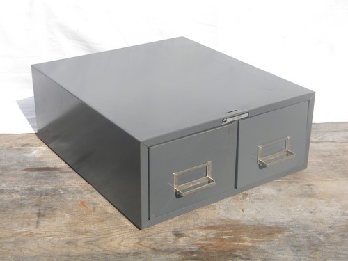 1960s industrial gray file card catalog cabinet for vintage office or shop