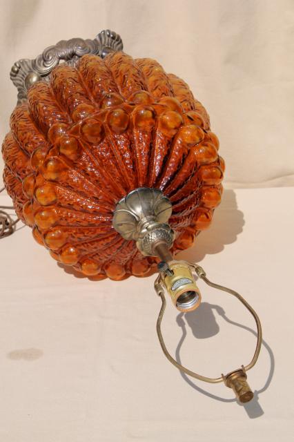 1960s vintage amber glass lamp w/ huge textured glass globe lantern lighted base