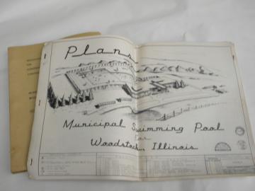 1961 city swimming pool blueprints/architectural drawings plans Woodstock, IL