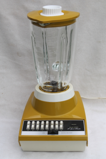 1970s vintage Sears 16 speed blender, retro harvest gold kitchen blender