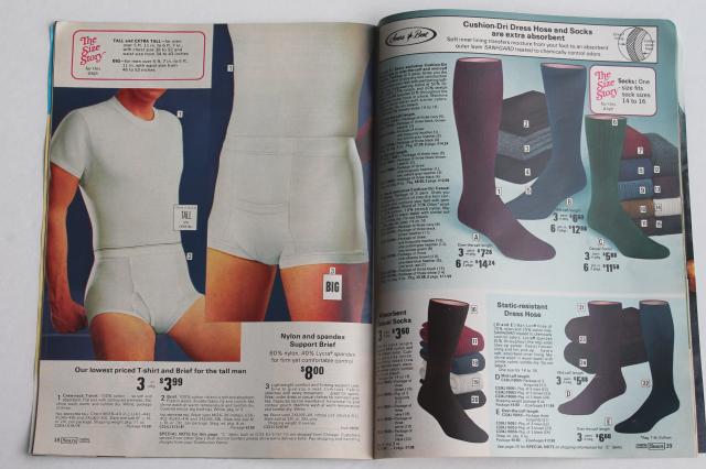 1975 Sears catalog book of men's big & tall clothes, groovy retro disco fashion!