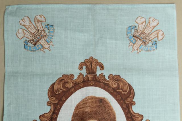 1980s vintage printed linen tea towel Diana a Princess for Wales, Lady Di