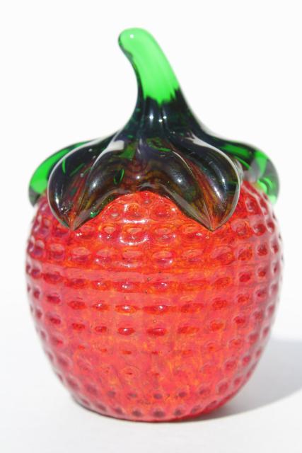 1990s Gibson art glass paperweight, vintage red glass strawberry