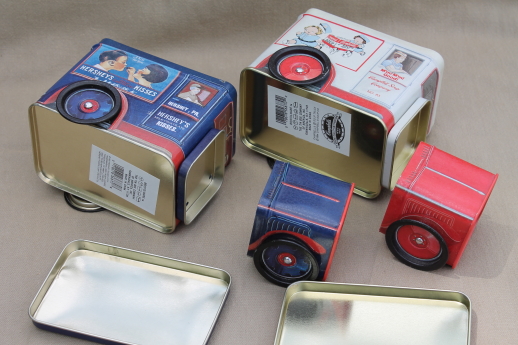 1990s collectible toy truck tins, Campbell's soup & Hershey's advertising