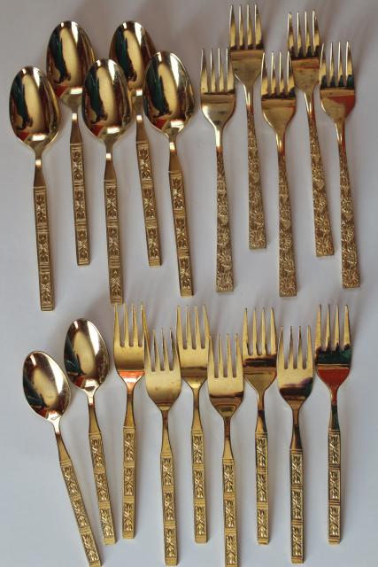 200+ pieces mismatched vintage flatware, gold electroplate golden silverware