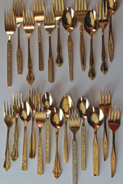 200+ pieces mismatched vintage flatware, gold electroplate golden silverware