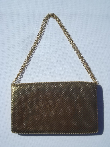 50s 60s vintage gold mesh Whiting & Davis evening bag, purse w/ chain handle