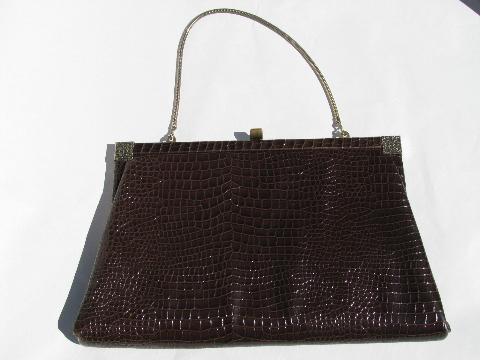50's retro brown lizard / snakeskin leather clutch purse lot