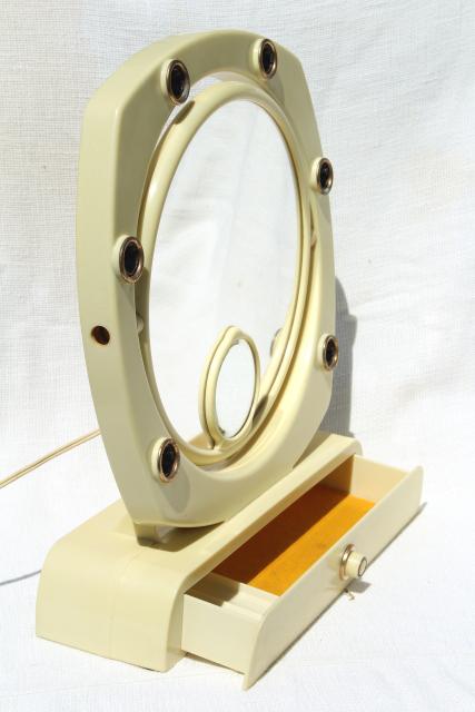 50s vintage Femme-Lite lighted vanity table mirror, light up magnifying makeup mirror