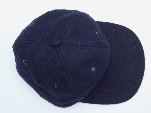 50s vintage felt baseball cap beanie hat, navy blue wool/rayon felt