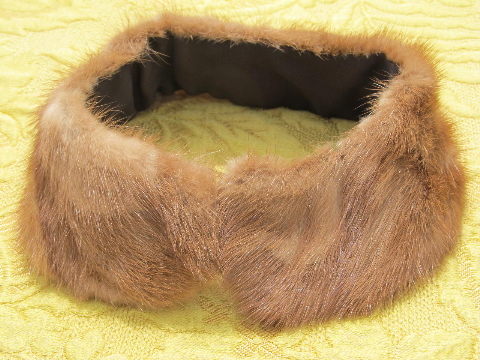 50s vintage fur collar for cute little cardigan sweater, lined mink