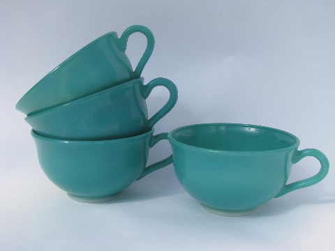 50s vintage Hazel Atlas moderntone glass cups, turquoise green or aqua