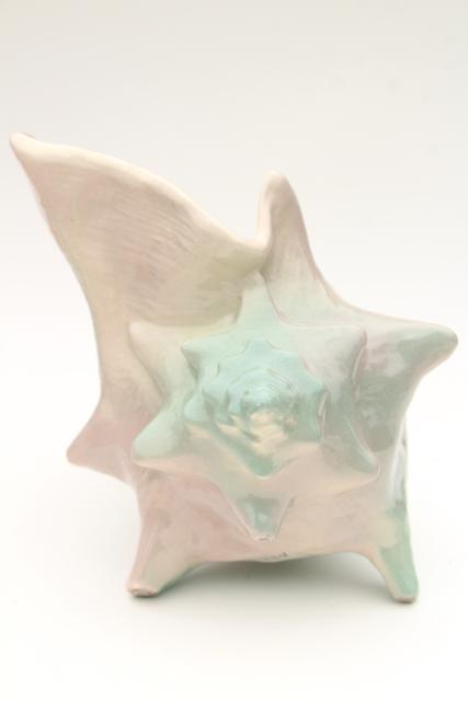 50s vintage pink & aqua sea shell conch planter, Weil Ware mid-century mod art pottery