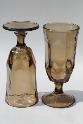 60s 70s mod smoke brown glass iced tea glasses set, Duz detergent smoky glass