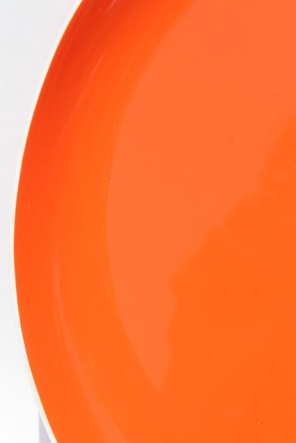 60s 70s mod vintage orange plastic serving tray, big round plate or platter