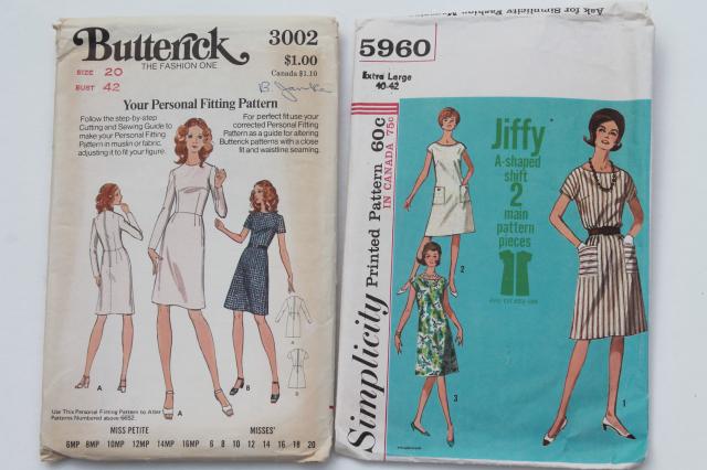 60s 70s retro vintage sewing patterns, plus size fashions, dresses etc 40-44 bust