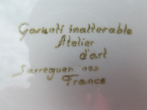60s 70s vintage Sarreguemines France cream pottery salad plates, embossed fruit