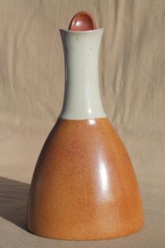 60s 70s vintage Sial pottery off-white / brown decanter, rustic wine bottle w/ mod shape