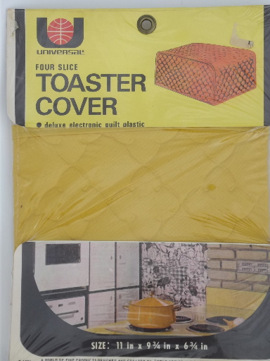 60s 70s vintage toaster covers, mint in package quilted plastic appliance covers