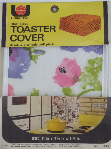 60s 70s vintage toaster covers, mint in package quilted plastic appliance covers