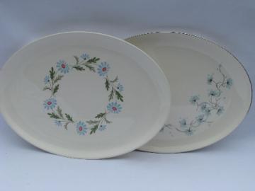 60s hippie vintage pottery platters, smile face daisies, wildflowers
