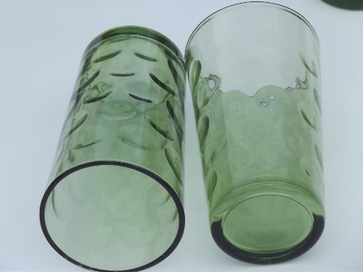 60s mod coin spot glass tumblers, vintage El Dorado glasses in retro green