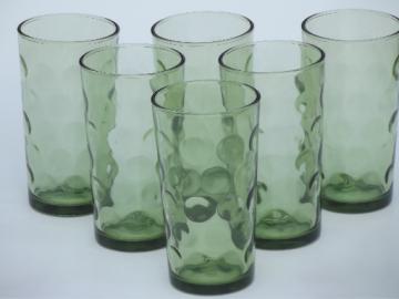 60s mod coin spot glass tumblers, vintage El Dorado glasses in retro green