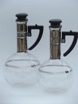60s mod silver band coffee pitchers set, Inland glass carafe bottles