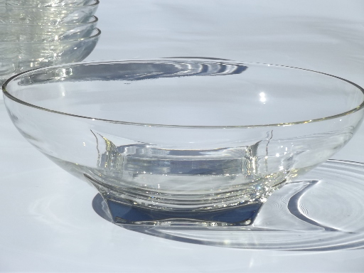 60s mod vintage glass salad bowl set, Hazel Atlas square base round bowls