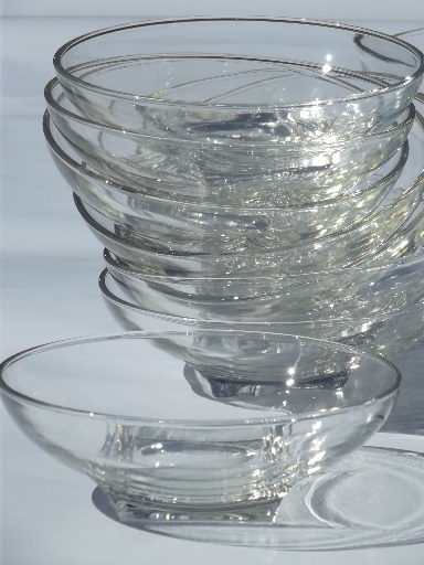 60s mod vintage glass salad bowl set, Hazel Atlas square base round bowls