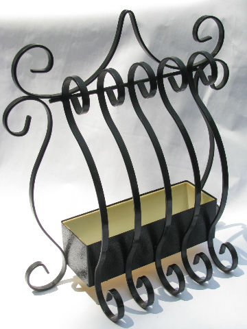 60s Paris chic black iron window grille wall box flower or ivy planter