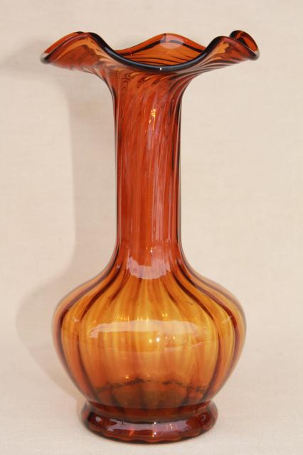 60s retro amber glass vase, vintage hand blown art glass made in Spain or Italy