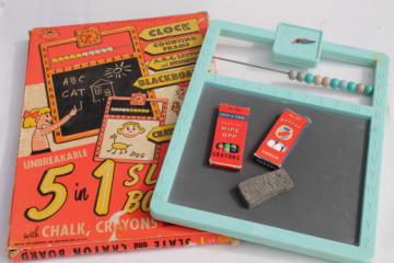 60s vintage 5 in 1 slate board toy for chalkboard / crayon drawing, counting beads