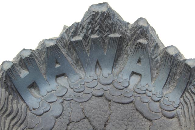 60s vintage Hawaii black lava ashtray, Coco Joe Hawaiian souvenir kitsch