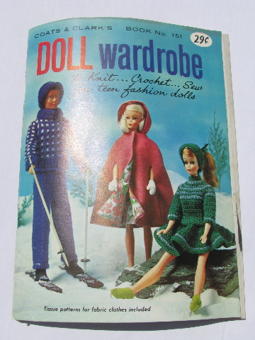 60s vintage Barbie doll clothes, full-size sewing pattern patterns, knitting & crochet