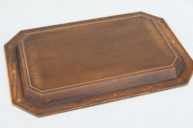 60s vintage Burwood wood grained plastic serving tray w/ greek key frame