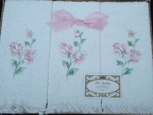 60s vintage cotton hand towel boxed gift sets, never used original boxes