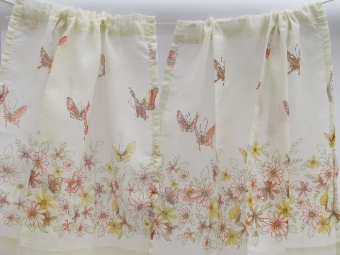 60s vintage curtains, butterfly ruffle sheers & orange roses drapes