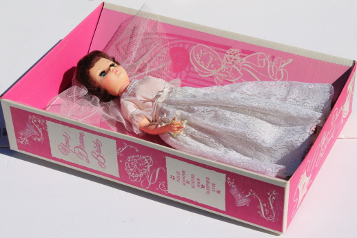 60s vintage Dream Bride 20 inch doll in original box, made in Hong Kong doll