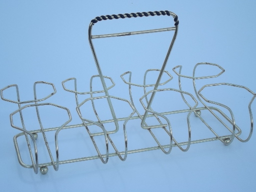 60s vintage drinking glasses carrier, gold wire caddy rack for tumblers
