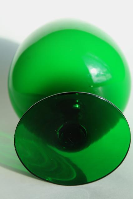 60s vintage emerald green cased glass goblet vase, mid century mod art glass