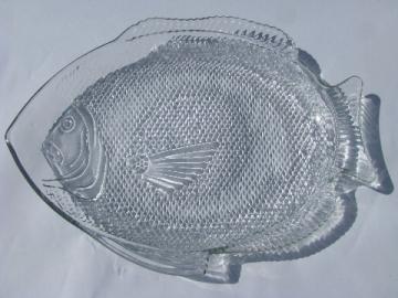 60s vintage fish shape glass seafood serving platter