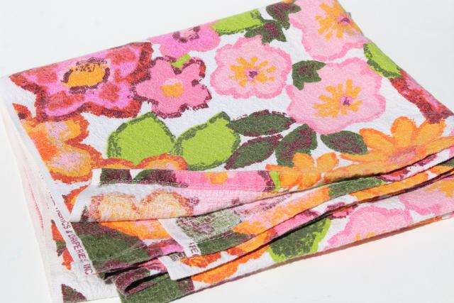 60s vintage flower print cotton barkcloth fabric, retro patio tablecloth tropical colors