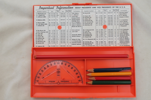 60s vintage plastic pencil case with dates of US Presidents to JFK - Johnson
